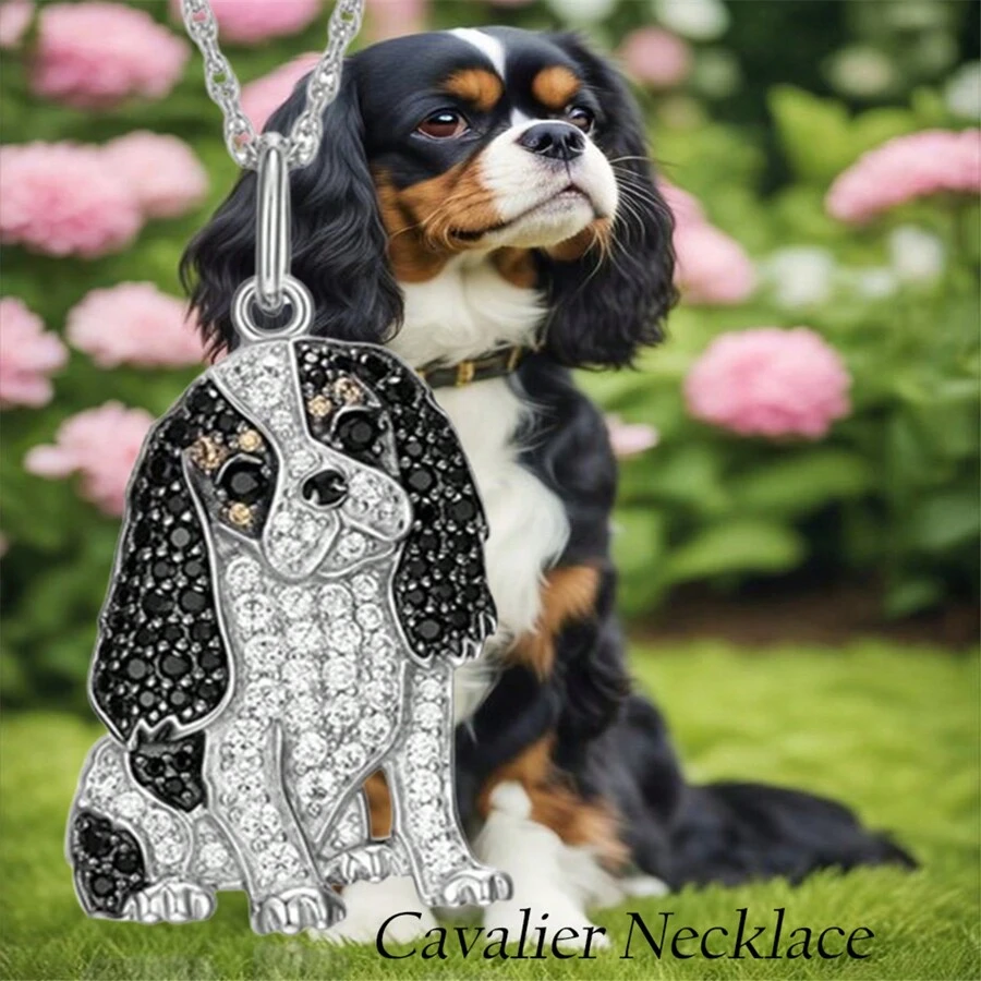 創意可愛的騎士獵犬吊墜項鍊,時尚寵物狗珠寶配飾,女性寵物小狗裝飾,生日紀念禮物 - 銀色 - 查看 1