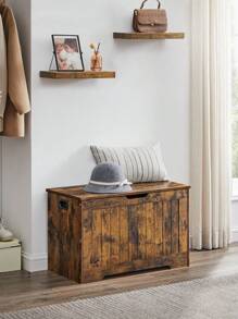 VASAGLE Storage Chest, Storage Bench With 2 Hinges, Shoe Storage Bench, Rustic Style, 40 X 76 X 48 Cm, For Hallway, Bedroom, Living Room, Rustic Brown - Chocolate Brown - View 3