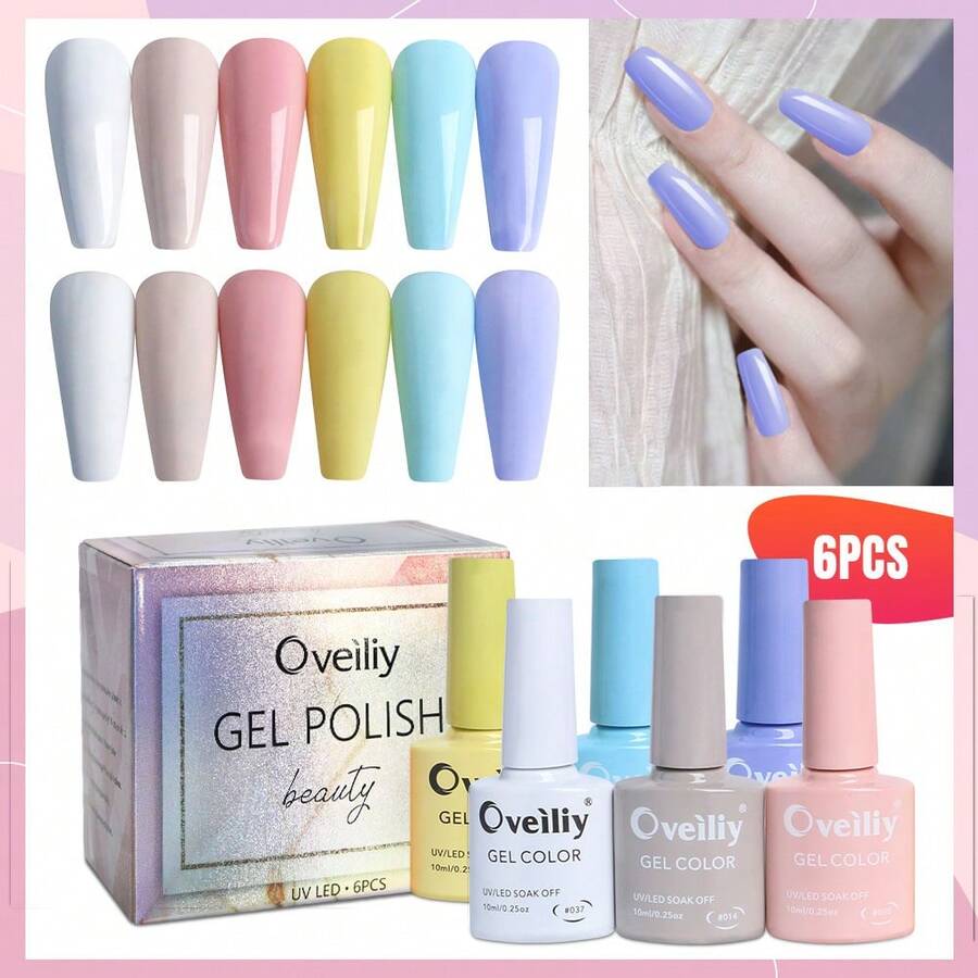 Oveiliy美甲凝膠套裝,6色/套10ml/支,家庭美甲diy - 藍白色 - 查看 1