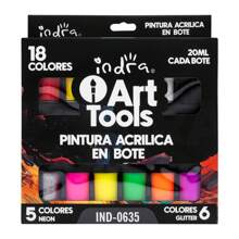 INDRA ART TOOLS set pintura acrílica en bote  18 colores 20 ml IND-0635 - Multicolor - Ver 2