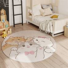 Tapete Redondo Lavable A Máquina Con Patrón Lindo Para Sala De Estar, Dormitorio, Al Lado De La Cama, Alfombra Antideslizante Para Silla De Ordenador - tres gatitos - Ver 1