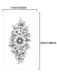 1 Set Of 4 Piece Flower Tattoo Stickers Waterproof Lasting 1 Week 2 Weeks Sexy For Girls Arm Chest - Black - View 5