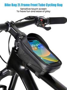 1PC Bike Bag 2L Frame Front Tube Cycling Bag Bicycle Waterproof Phone Case Holder 7.2Inches Touchscreen Bag Accessories, Suitable For Cycling And Riding Motorcycle - Black - View 1