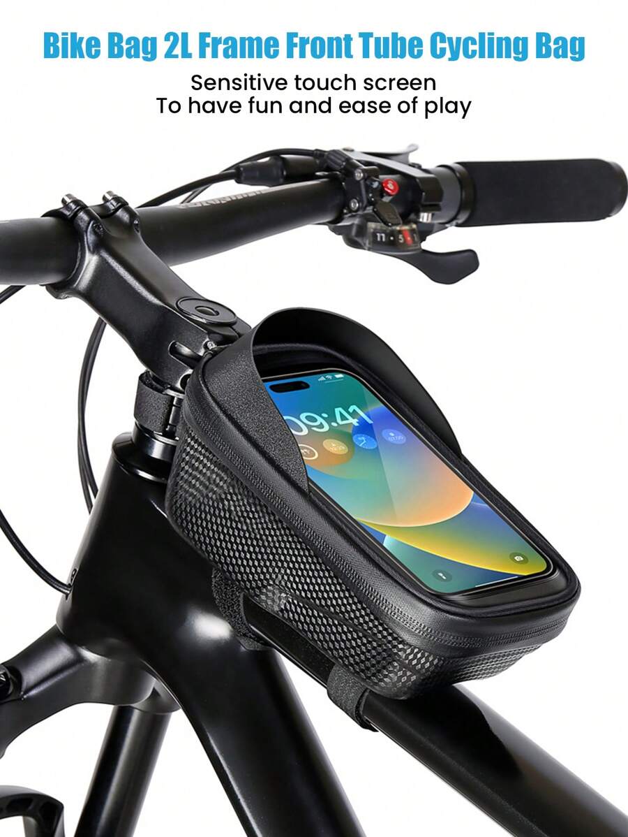 1PC Bike Bag 2L Frame Front Tube Cycling Bag Bicycle Waterproof Phone Case Holder 7.2Inches Touchscreen Bag Accessories, Suitable For Cycling And Riding Motorcycle - Black - View 1