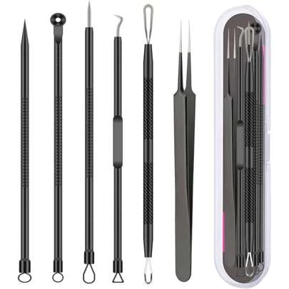 6pcs Blackhead Remover Tool Kit, Acne Needle Kit For Removing Blemish, Treatment Of Pimple Popping, Blackhead Extraction Tool For Facial Skin Defects - Black, Skincare, Room Decor, Home Decor, Bedroom Decor, Bathroom, Christmas Gifts, Bathroom Decor, Wedding, Christmas Party, Mom Gifts, Home, Room, House Decor, Christmas Gift, Birthday, Pink Room Decor, Mushroom, New Years, Funny Gift, Blackhead Remover, Beauty, Skin Care Products, Spa, Self Care, Skin Care Tools, Face Care, Esthetician Supplies, Skin, Face Wash, Facial