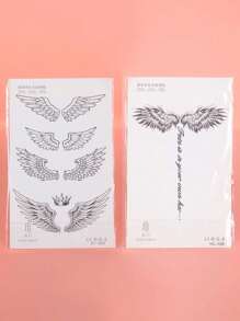 1套3片翅膀紋身貼紙,防水持久1週或2週,適用於男生的手臂和頸部 - 黑色 - 查看 6