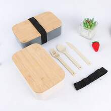1pc Japanese Style Wheat Straw Bento Box With Dividers, Portable Plastic Lunch Box For Office Workers - White - View 8