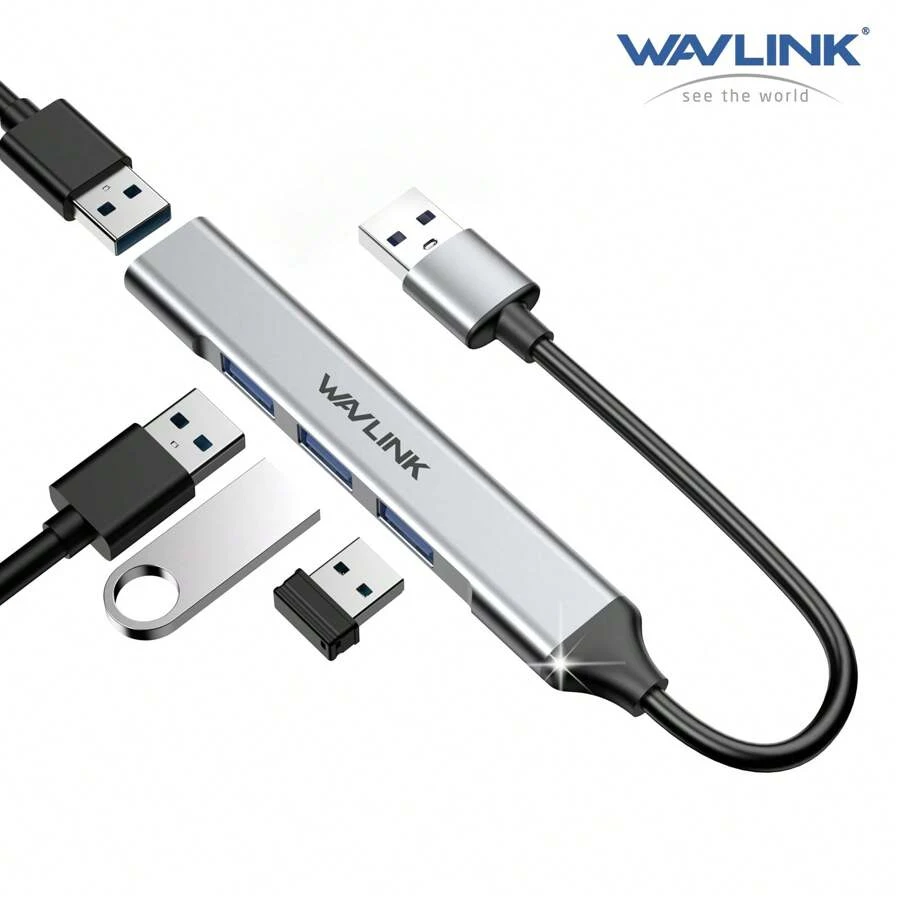 4 合 1 USB 3.0 集线器，带 USB-C 转 A，4 端口 USB 2.0/3.0 分配器，即插即用铝制超薄便携式 USB 数据集线器，兼容 Windows//Android/Linux - 銀色 - 查看 1