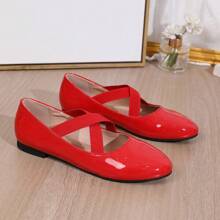 Chaussures Plates De Ballet À Bande Élastique Croisée Pour Femmes Avec Bout Rond Et Semelle Antidérapante, Adaptées À La Danse Et Aux Sports, Disponibles En Grandes Tailles Tout Au Long De L'année