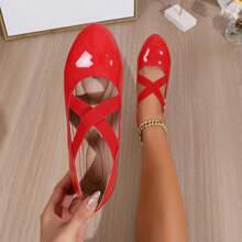 Chaussures Plates De Ballet À Bande Élastique Croisée Pour Femmes Avec Bout Rond Et Semelle Antidérapante, Adaptées À La Danse Et Aux Sports, Disponibles En Grandes Tailles Tout Au Long De L'année