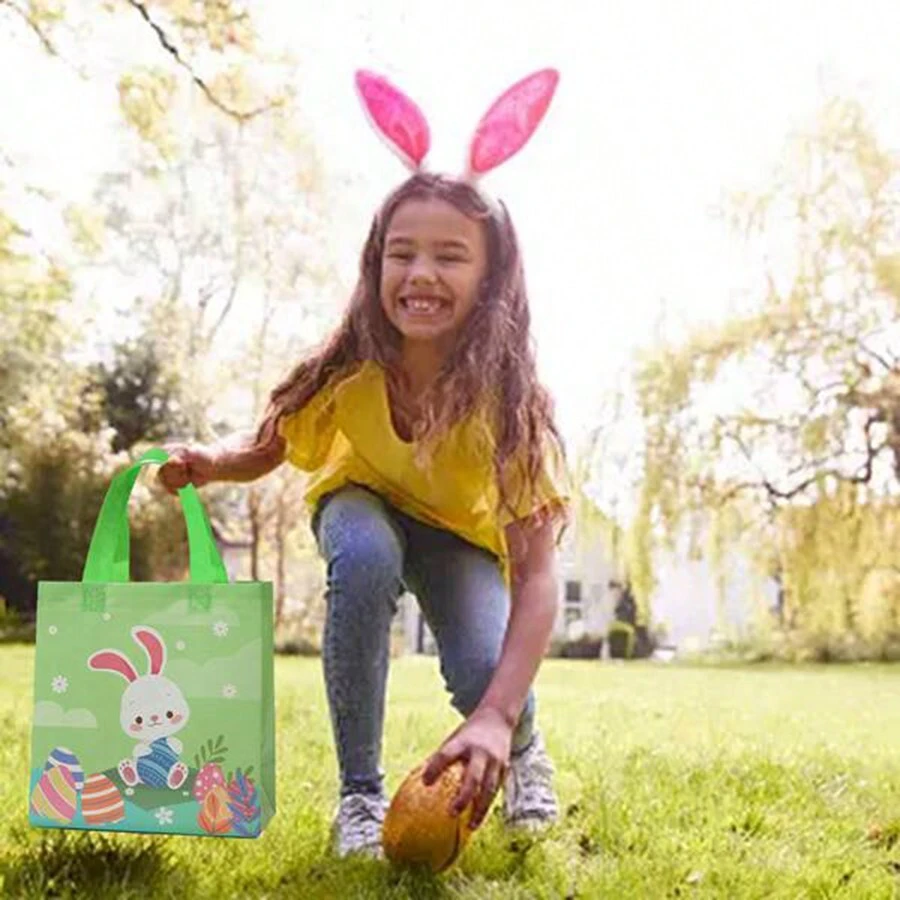12PCS Easter Gift Bags Easter Bags With Handles Happy Easter Bunny Gift Bags With Handles - Multicolor - View 1