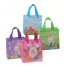 12PCS Easter Gift Bags Easter Bags With Handles Happy Easter Bunny Gift Bags With Handles - Multicolor - View 6
