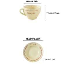 1 Conjunto De 350ml Chique Retrô Alfabeto Francês Creme Amarelo Verde Cerâmica Xícara De Café E Pires Prato De Sobremesa De Oito Polegadas