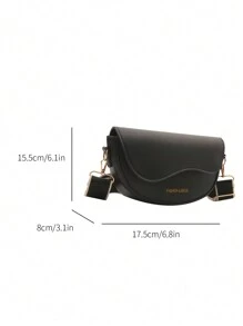 1pc Fashionable Solid Color Simple Flap Design Mini Shoulder Bag Suitable For Women's Daily Use, Date Gift - Black - View 5