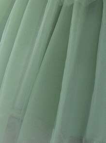 Baby Girl Tulle Dress With Bow Decor Waist, Elegant And Dress Suitable For Birthday Party, Does Not Include Headwear