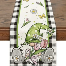 1入組聚酯纖維桌布,春夏季節性桌布,有趣的小矮人格子桌布裝飾品,季節性節日裝飾,適用於室內外餐桌裝飾 - 綠色 - 查看 6
