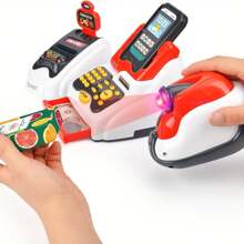 Caja registradora de juguete con escáner de salida, lector de tarjetas de frutas, máquina de tarjeta de crédito, dinero de juego y conjunto de juego de compras de alimentos - Multicolor - Ver 6