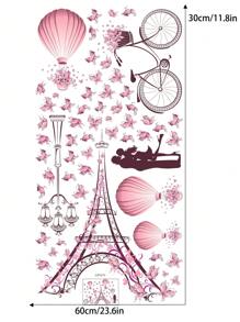 浪漫法国巴黎埃菲尔铁塔墙贴适用于女孩房间花朵自行车蝴蝶热气球乙烯基贴纸情人节婚礼情侣卧室家居艺术壁画DIY剥离和粘贴，贴纸，墙贴花，乙烯基贴花用于家居装饰，春季装饰物品刷新您的家，拉玛装饰贴纸礼物生日毕业 - 彩色 - 查看 4