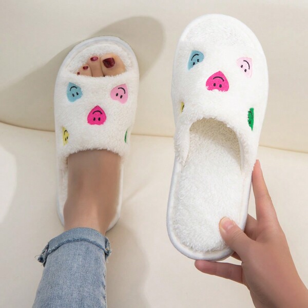 Pantoufles de couple avec visage souriant en forme de cœur ouvert pour femmes, légères et silencieuses pour l'intérieur de la maison