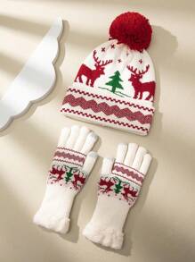 1頂男女冬季滑雪帽,聖誕鹿設計,y2k風格,保暖、透氣、多功能,附帶手套(2入),適用於日常和戶外穿著