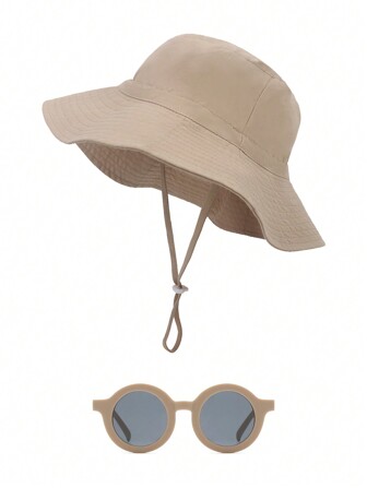 2 pièces Chapeau de soleil bébé avec lunettes en un seul ensemble, séchage rapide, seau respirant, chapeau de soleil bébé, chapeau de plage protection solaire, chapeau de pêcheur