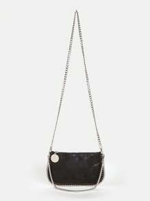 Bolso Bandolera Multiusos Con Correa De Cadena De Metal Hecha A Mano Con Plateado En Tono De Plata, Para Llevar En El Hombro O A Mano - Negro - Ver 4