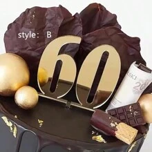 1 件快樂 60 歲汽車生日壓克力蛋糕裝飾烘焙裝飾 - 金色 - 查看 2