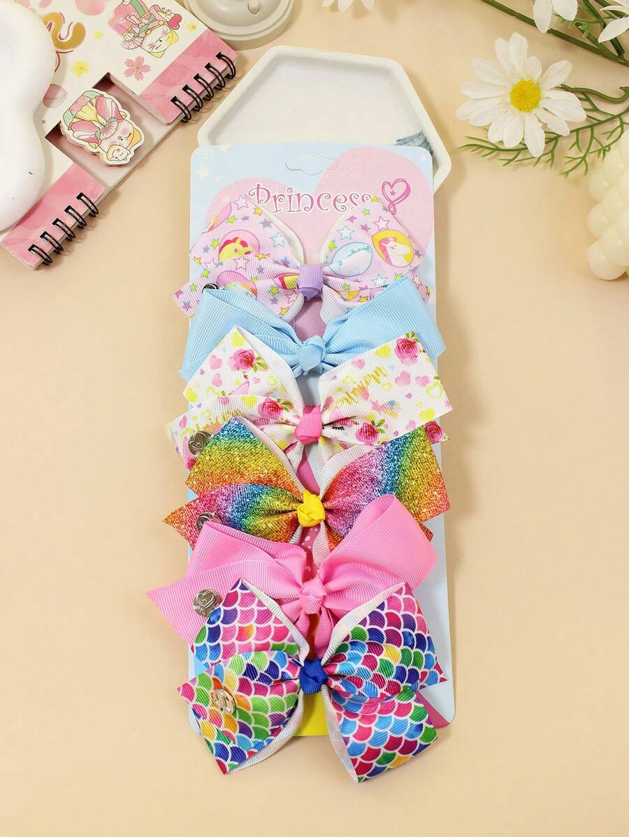 6pcs Girls' Digital Printed Pink Hair Clips For Small, Middle And Large Size - Blue - View 1