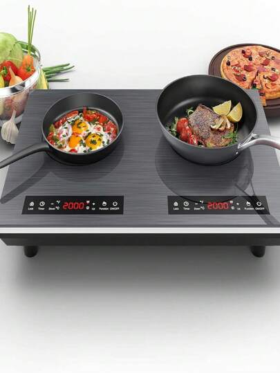 Induction Cooktop 110v,4000W 24 Inch Electric Cooktop With 2 Burners,LED Touch Screen, Overheat Protection Function,9 Temperature And Power Levels,Safety Lock,Portable Induction Cooktop