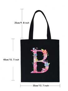 Dames Boodschappentassen Schoudertassen Grote capaciteit Tote tassen Roze Bloemenprint Canvas Handtassen Opbergtassen Dames Casual Pendelaar Vest Tas - Zwart - Bekijken 3