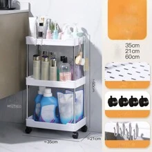 1pc 3-Tier Small Cart For Home Bathroom Storage, Multifunctional Floor-Standing Kitchen Shelf, Living Room Bathroom Snacks Movable Storage Rack (Color Random) - Multicolor - View 2