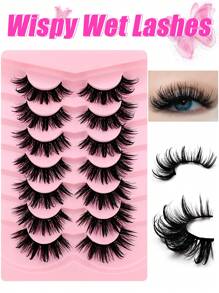 7 Paia Ciglia Finte Wiapy Wet Manga D-curl In Stile Giapponese Per Cosplay Con Effetto Anime Da 19mm, Effetto Fatato ciglia finte, ciglia finta - nero - Visualizzare 2