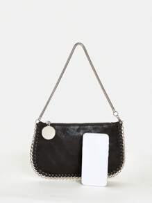 Bolso Bandolera Multiusos Con Correa De Cadena De Metal Hecha A Mano Con Plateado En Tono De Plata, Para Llevar En El Hombro O A Mano - Negro - Ver 5