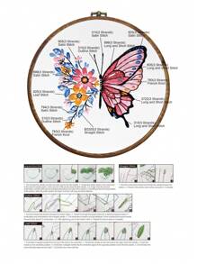1套初學蝴蝶圖案刺繡套件,附有說明書和針頭的十字繡套件(不包括繡圈) - 杏色 - 查看 3