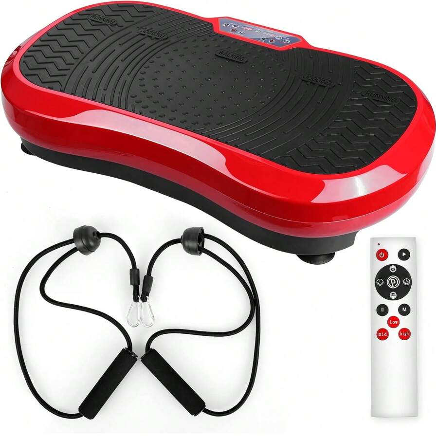 Vibration Plate With Ultra Quiet Motor | 120 Levels + 10 Training Programmes | With Remote Control | Non-Slip | Full Body Workout, Lose Fat | Includes Training Bands - Red - View 1