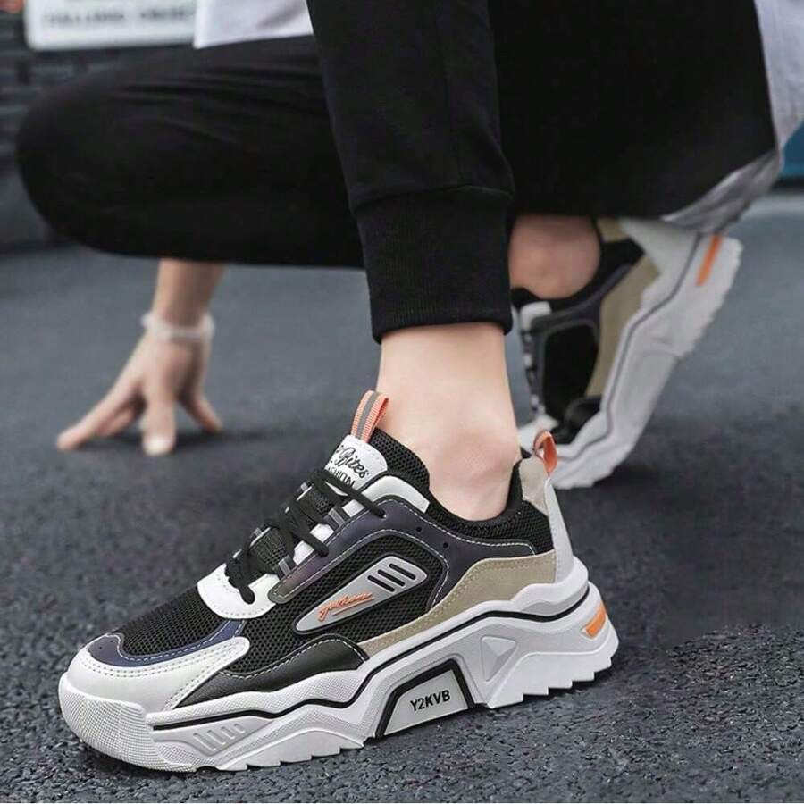 新款男士时尚运动鞋，学生低帮运动鞋 - 黑橘 - 查看 1