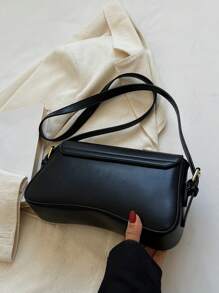 Bolso Cuadrado Con Solapa Minimalista Old Moeny, Bolso Debajo Del Brazo De Solapa De Color Sólido Simple, Bolso De Piel Sintética Texturizada Y Versátil De Moda