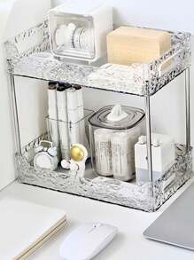 1pc Luxury Clear Glacier Pattern Pet Multifunctional Desktop Cosmetic & Sundries Storage Rack For Bathroom, Bedroom - Clear - View 2