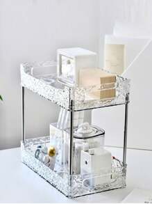 1pc Luxury Clear Glacier Pattern Pet Multifunctional Desktop Cosmetic & Sundries Storage Rack For Bathroom, Bedroom - Clear - View 1