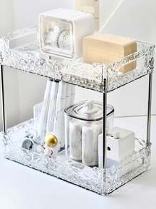 1pc Luxury Clear Glacier Pattern Pet Multifunctional Desktop Cosmetic & Sundries Storage Rack For Bathroom, Bedroom - Clear - View 4