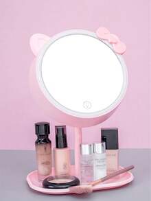 1pc Three Tone Adjustable Led Lighted Tabletop Vanity Mirror, Portable & Dual Use Cosmetic Mirror - Pink - View 6