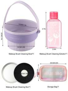 4 件化妝刷清潔套件 3 合 1 矽膠化妝刷清潔碗,帶化妝刷清潔液、化妝刷清潔碗、除色清潔海綿、化妝海綿化妝刷清潔墊、刷子清潔乾燥和存放 - 紫色 - 查看 2