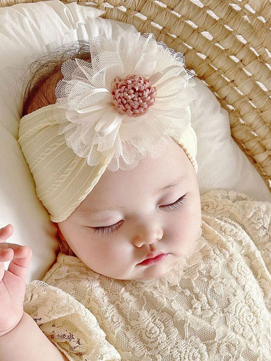 1 Miếng Em bé Cô gái Mềm mại Nylon Dây buộc tóc Với Lưới Trang trí Hoa