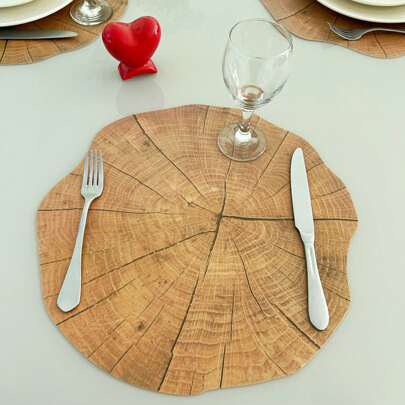 Lugar Jogo Americano Imitando Tronco de Árvore Madeira Supla Sousplat Plástico Mesa Posta