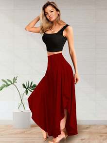 Falda Pantalon Larga Para Dama Ancho - Rojo violeta - Ver 2