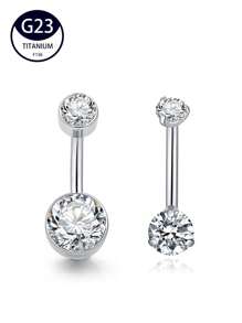 1pc Fashionable And Sexy G23 Titanium Implant Grade Medical Steel Navel Ring With Stone, Suitable For Daily Wear - Double Round - View 2