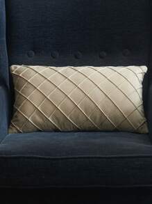 1 Pieza Funda De Almohada Acanalada En Forma De Diamante Con Estampado De Cuadros De Franela, Suave Y Resistente A La Decoloración, De Color Sólido Y Forma Geométrica Rectangular - Beis - Ver 6