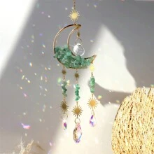 1入手工製作的月亮形水晶捕夢網,配有星形棱鏡和彩虹製造器。適合作為捕夢網、遮陽網或飾品掛在窗戶、花園、家庭、院子等地方 - 彩色 - 查看 6