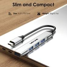 USB C 集线器，适用于 Pro/Air 的 4 端口 USB 2.0/3.0 集线器，铝制 USB 多端口扩展器，超薄便携式 USB 数据集线器，兼容 Windows//Android/Linux - 銀色 - 查看 7
