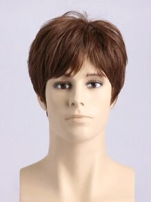 Męski Modny Krótki Pion Peruki z grzywką , Syntetyczny Włókna , Brąz , Naturalny Objętość , Odpowiedni Dla Codzienna odzież